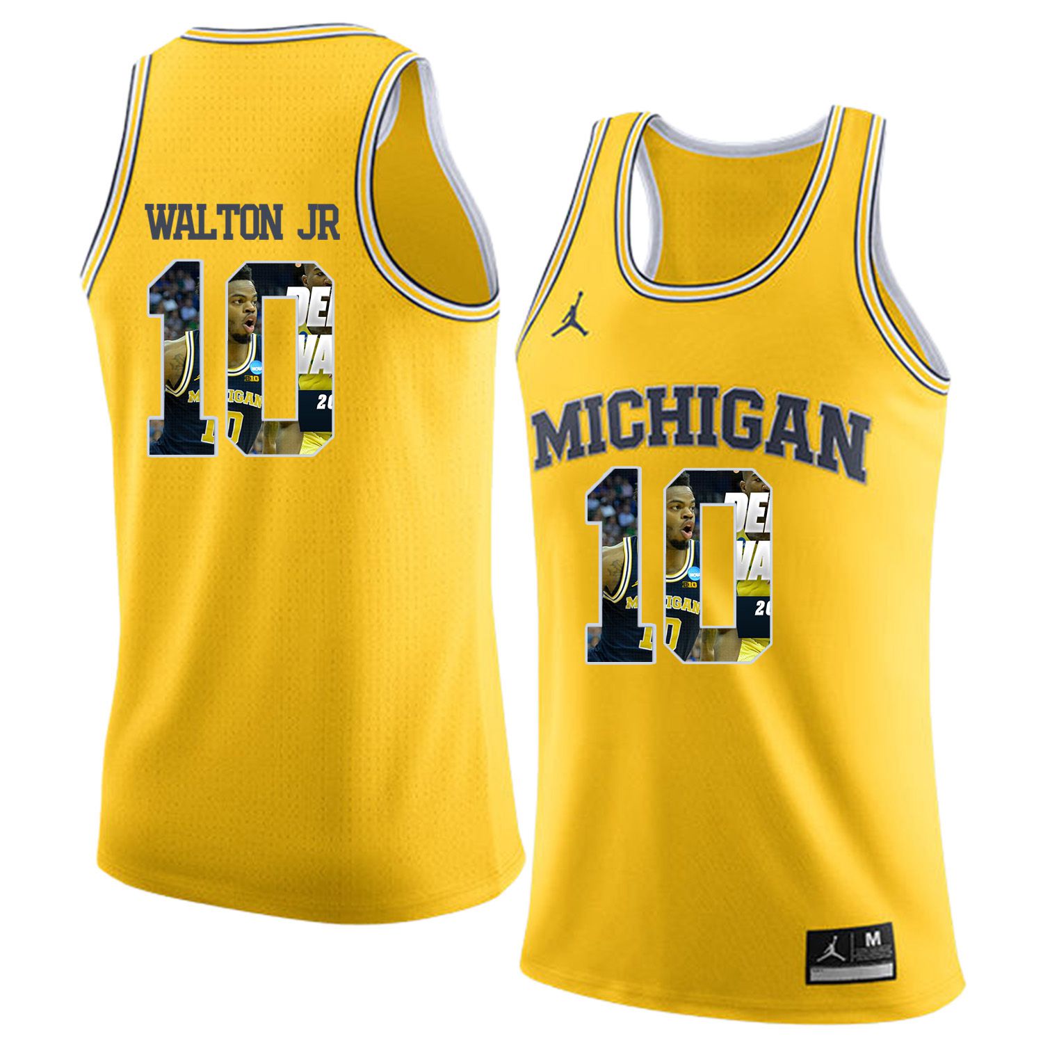 Men Jordan University of Michigan Basketball Yellow 10 walton Fashion Edition Customized NCAA Jerseys